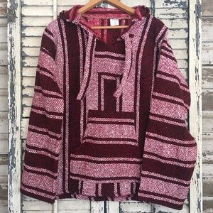Baja Burgandy Striped Artesanias blanket Hoodie unisex
